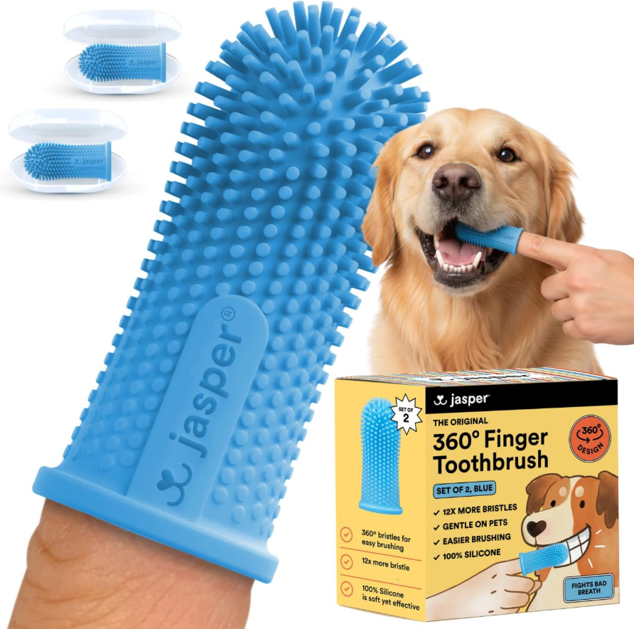 Jasper Dog Toothbrush, 360 Dog Tooth Brushing Kit, Finger Toothbrush, Cat Tooth Brush, Teeth Cleaning, Pet Tooth Brush for Small & Large Pets, Pet Toothpaste Not Included, 2-Pack Blue