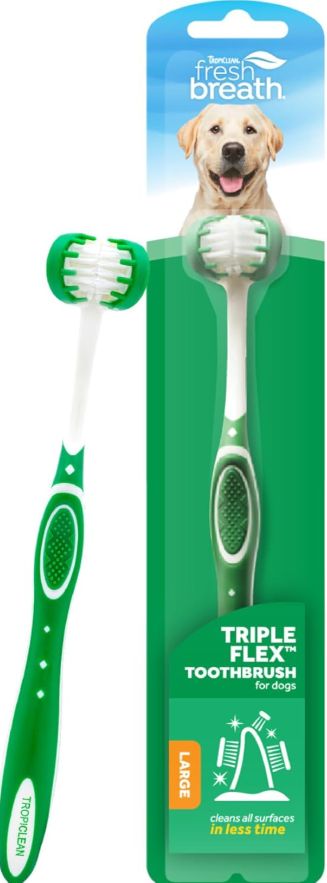 TropiClean Fresh Breath TripleFlex Toothbrush for Large Dogs | Use Toothpaste or Gel | 360-Degree Toothbrush | Complete Dental Care